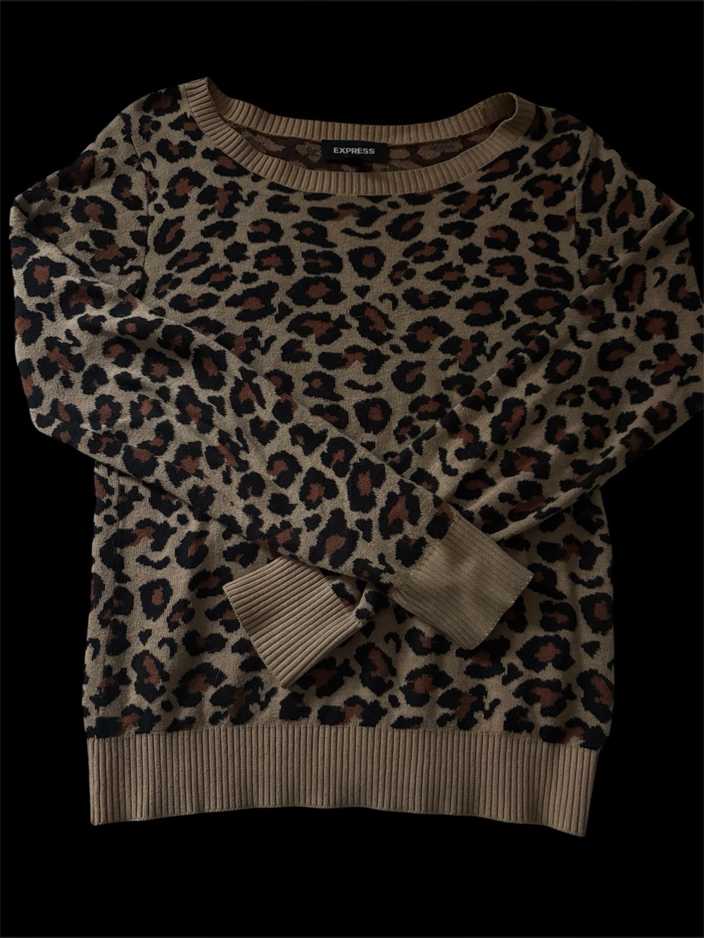 Express Women's Leopard Print Crewneck Sweater - Tan/Black 🐆🤎🖤